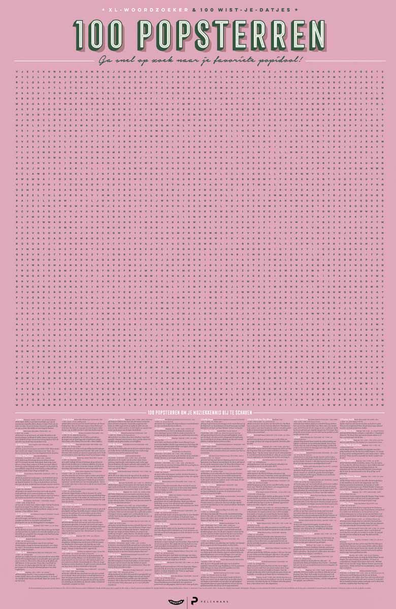 XL Spelposter - 100 Popsterren Woordzoeker